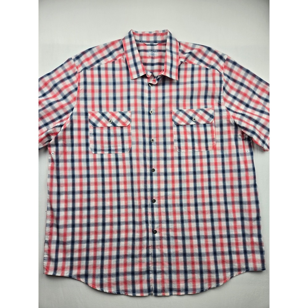 Ocean+Coast Classic Fit Plaid Short Sleeve Button Up Shirt Men XL Red Blue White